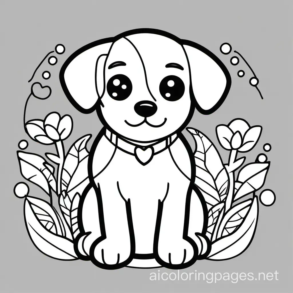 cute dog, Coloring Page, black and white, line art, white background, Simplicity, Ample White Space. The background of the coloring page is plain white to make it easy for young children to color within the lines. The outlines of all the subjects are easy to distinguish, making it simple for kids to color without too much difficulty