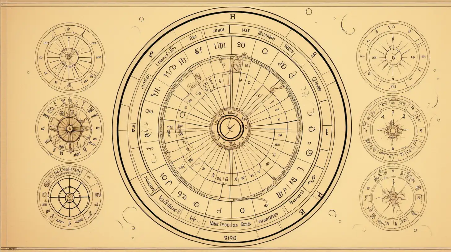Astrology Wheel with Water Elements on Light Beige Paper