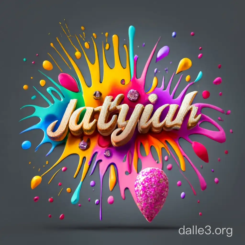 3d colorful splash of (pink) with metallic text "JaTyiah". Include rubies and diamonds or whatever you want to include….