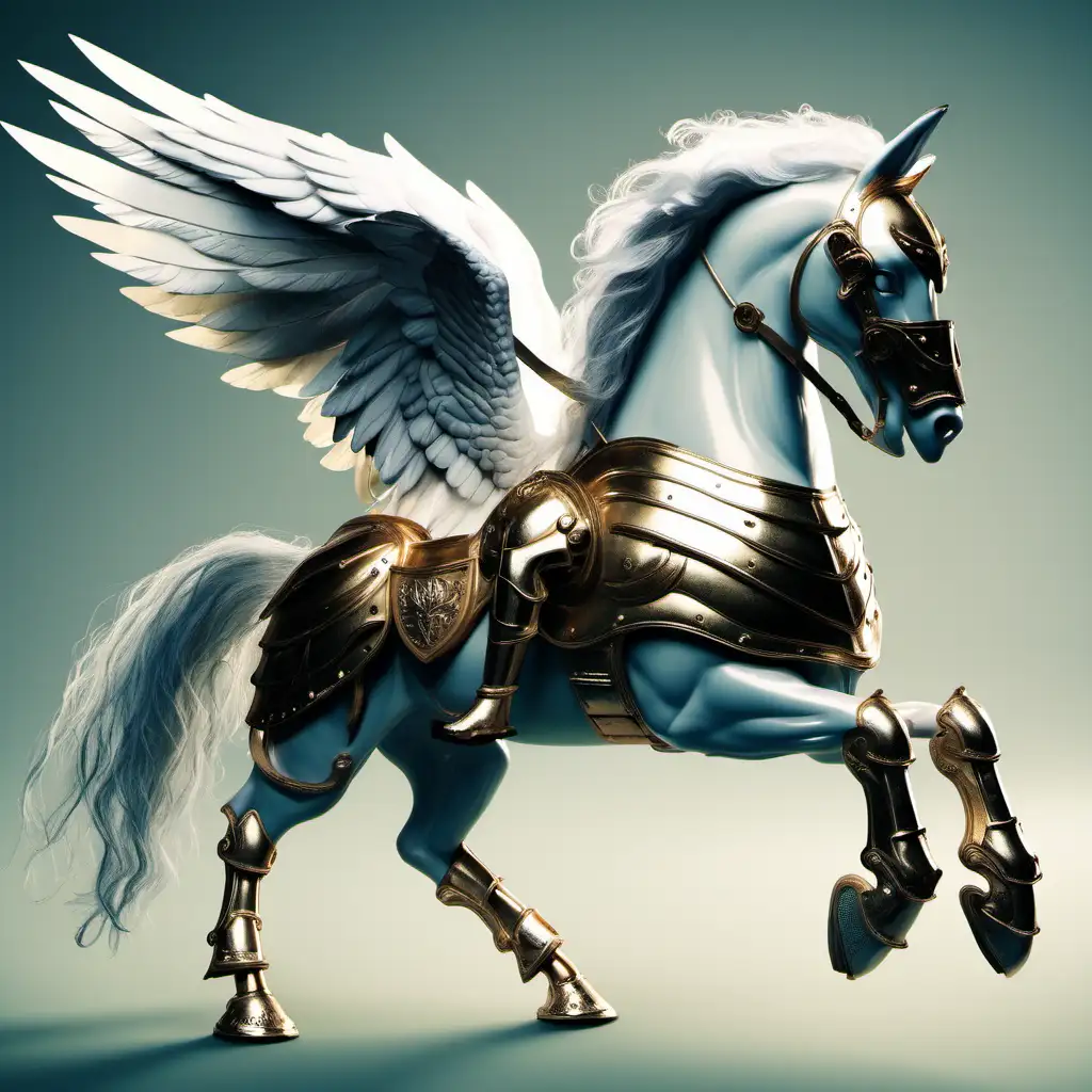 Majestic Pegasus in Enchanted Armor Mythical Winged Creature Art