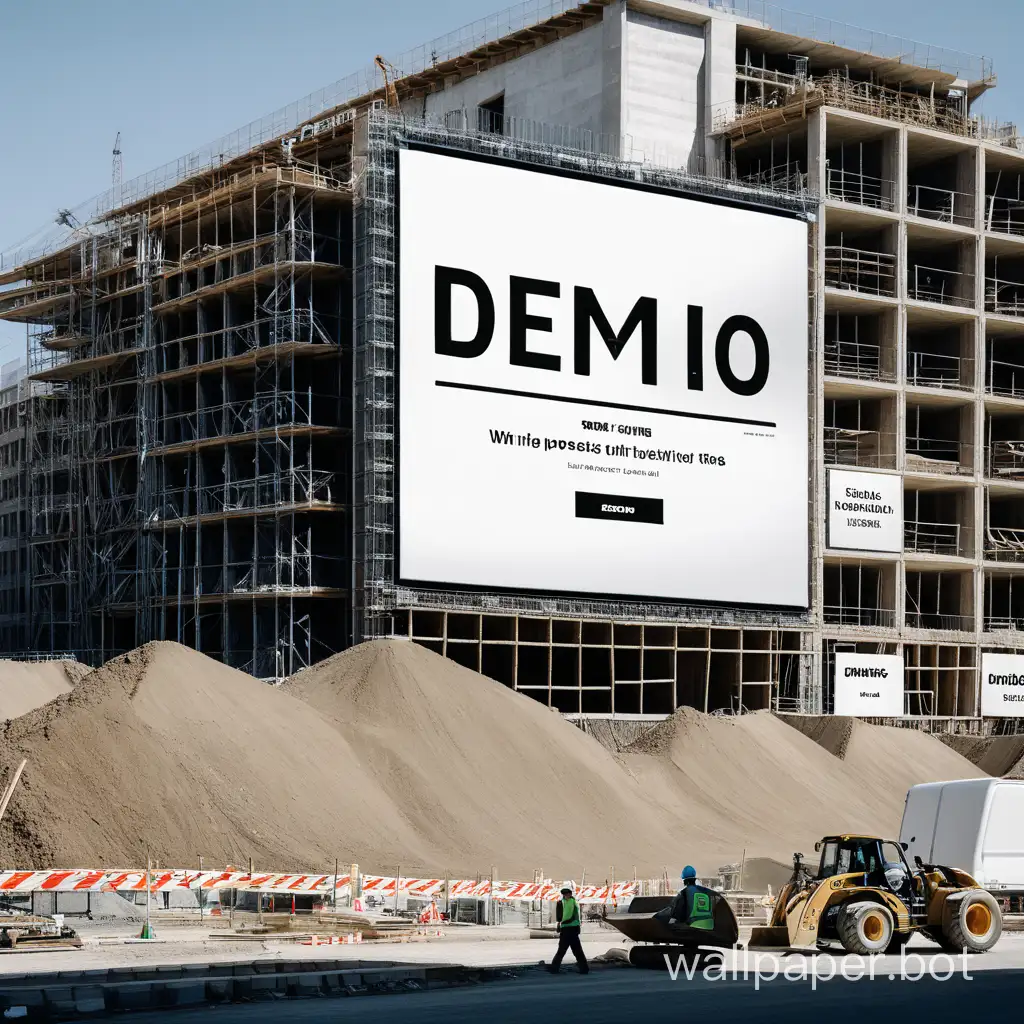 construction site with large advertisment that says "Demo"