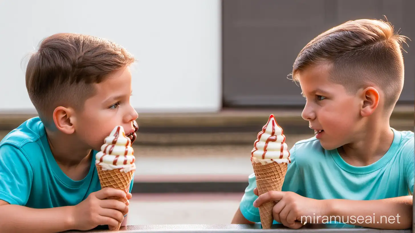 Man Watching Boys Enjoying Melting Ice Cream Cones