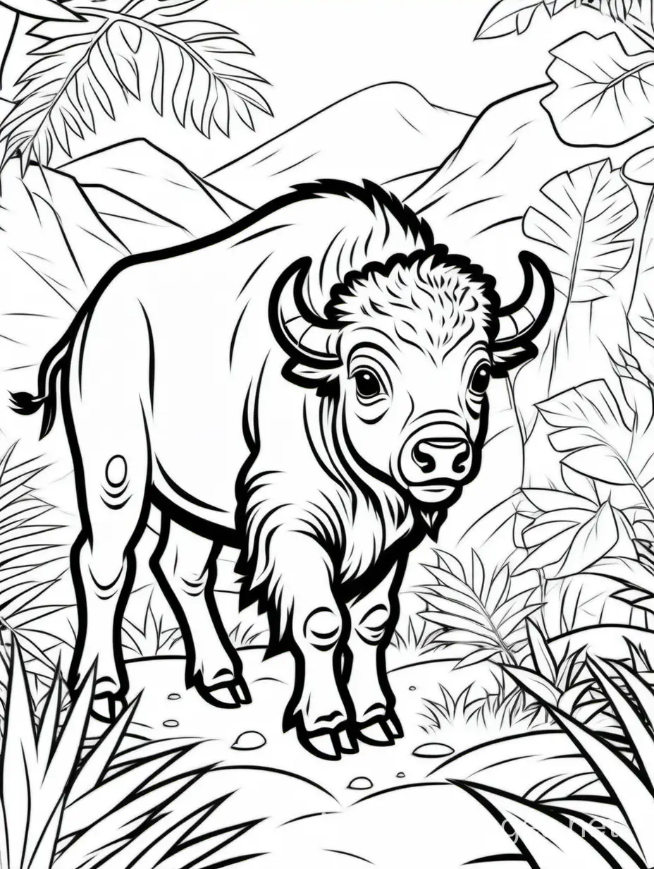Baby-Bison-Jungle-Coloring-Page-Simplistic-Line-Art-on-White-Background