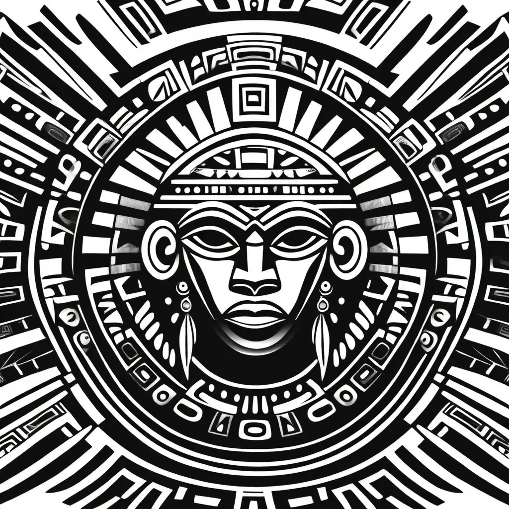 Tête aztèque tribal noir et blanc sound system 