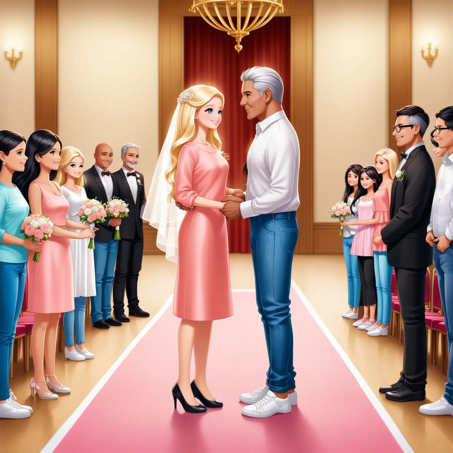 Andean Man and Barbie Doll Exchange Wedding Vows in Town Hall Ceremony