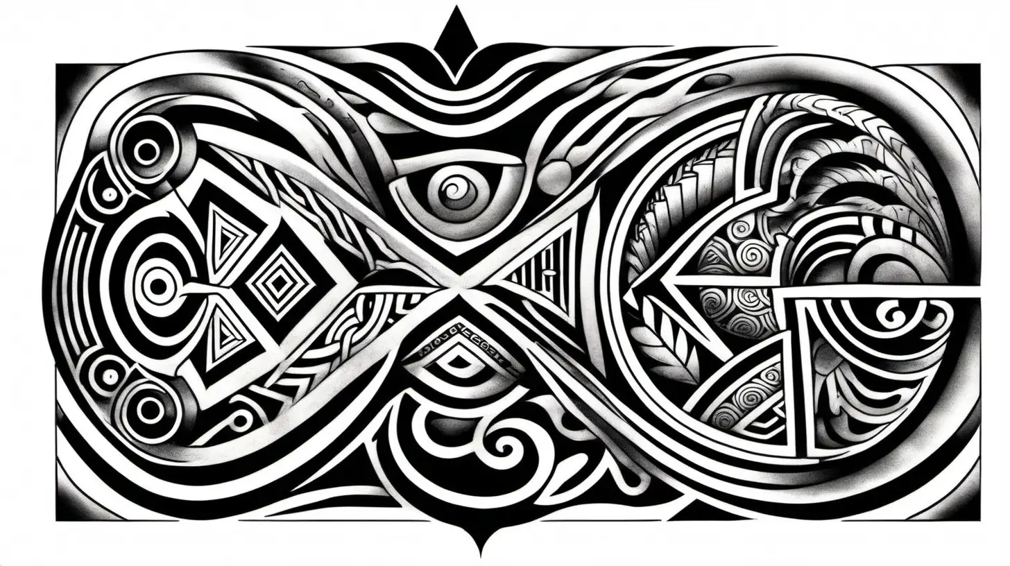 Geometric Maori Tattoo Flash for Chest and Shoulder on White Background