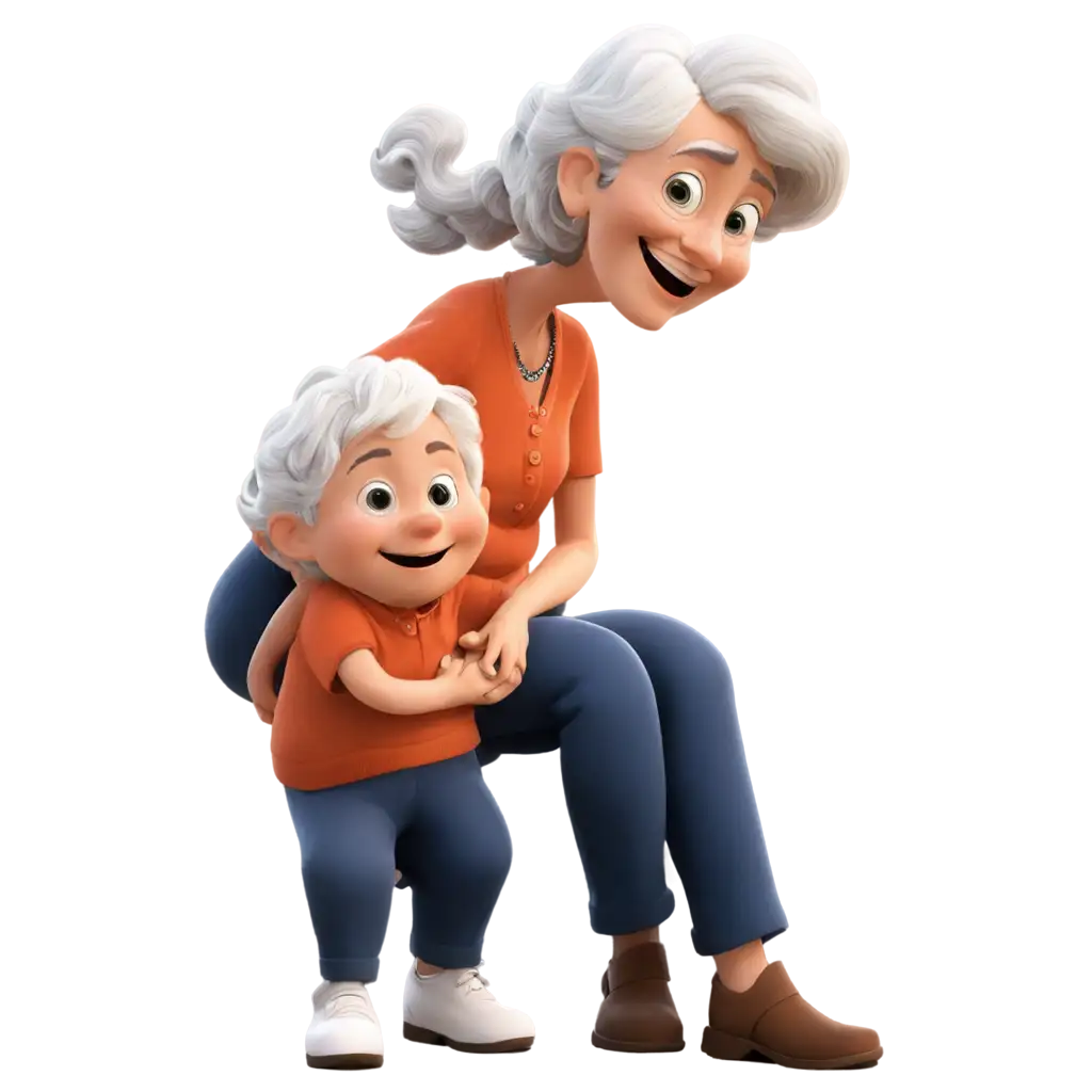 Cartoon grandma with grandson