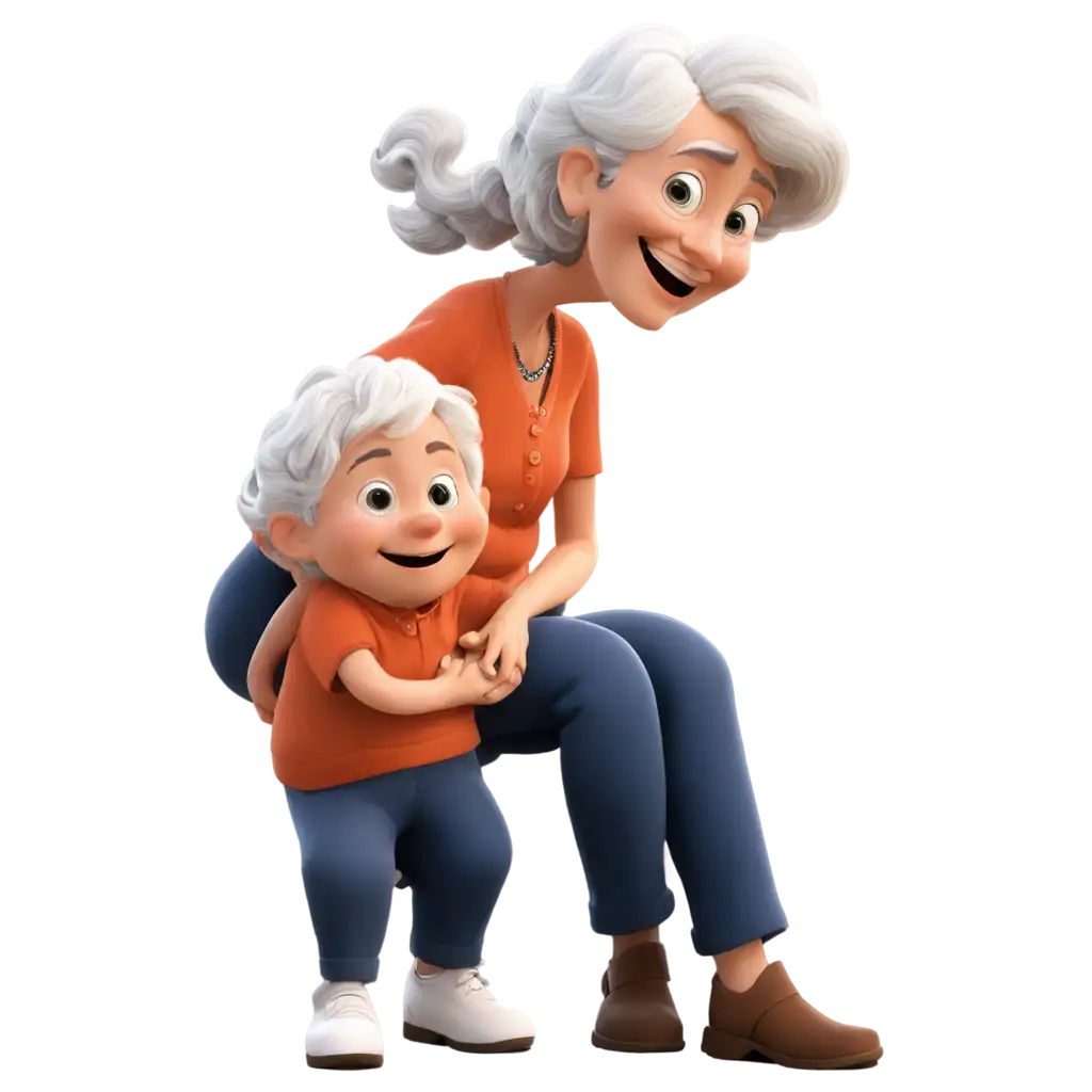 Vibrant Cartoon PNG Image Grandma and Grandson Sharing a Special Moment ...