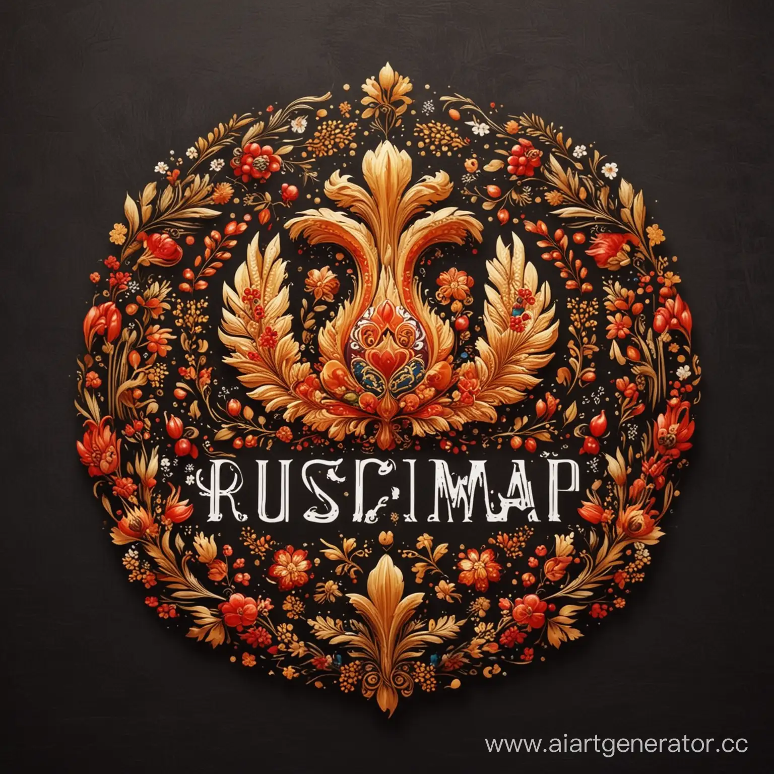 Russian-National-Cuisine-Restaurant-Logo-in-Khokhloma-Style
