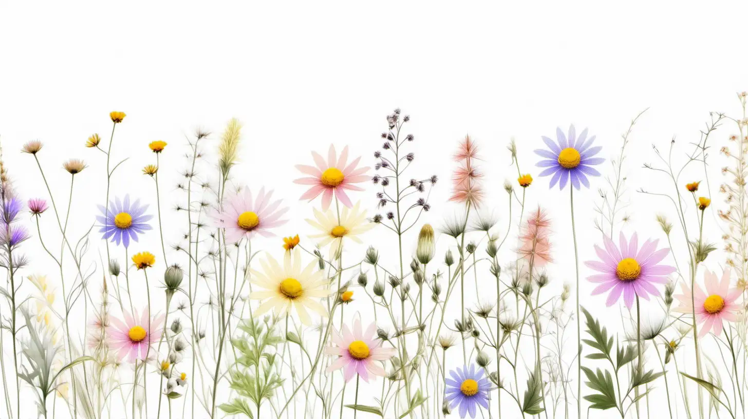 Pastel wildflowers, white background 