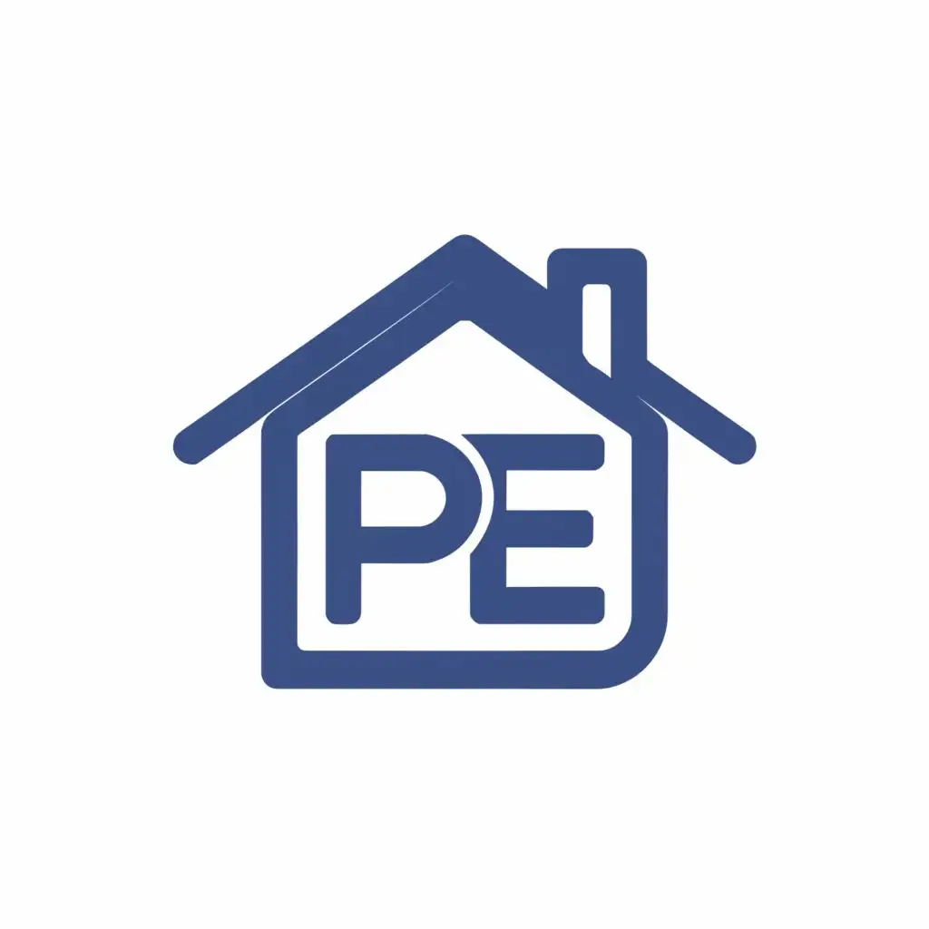 logo, Pe
house
, with the text "PE", typography