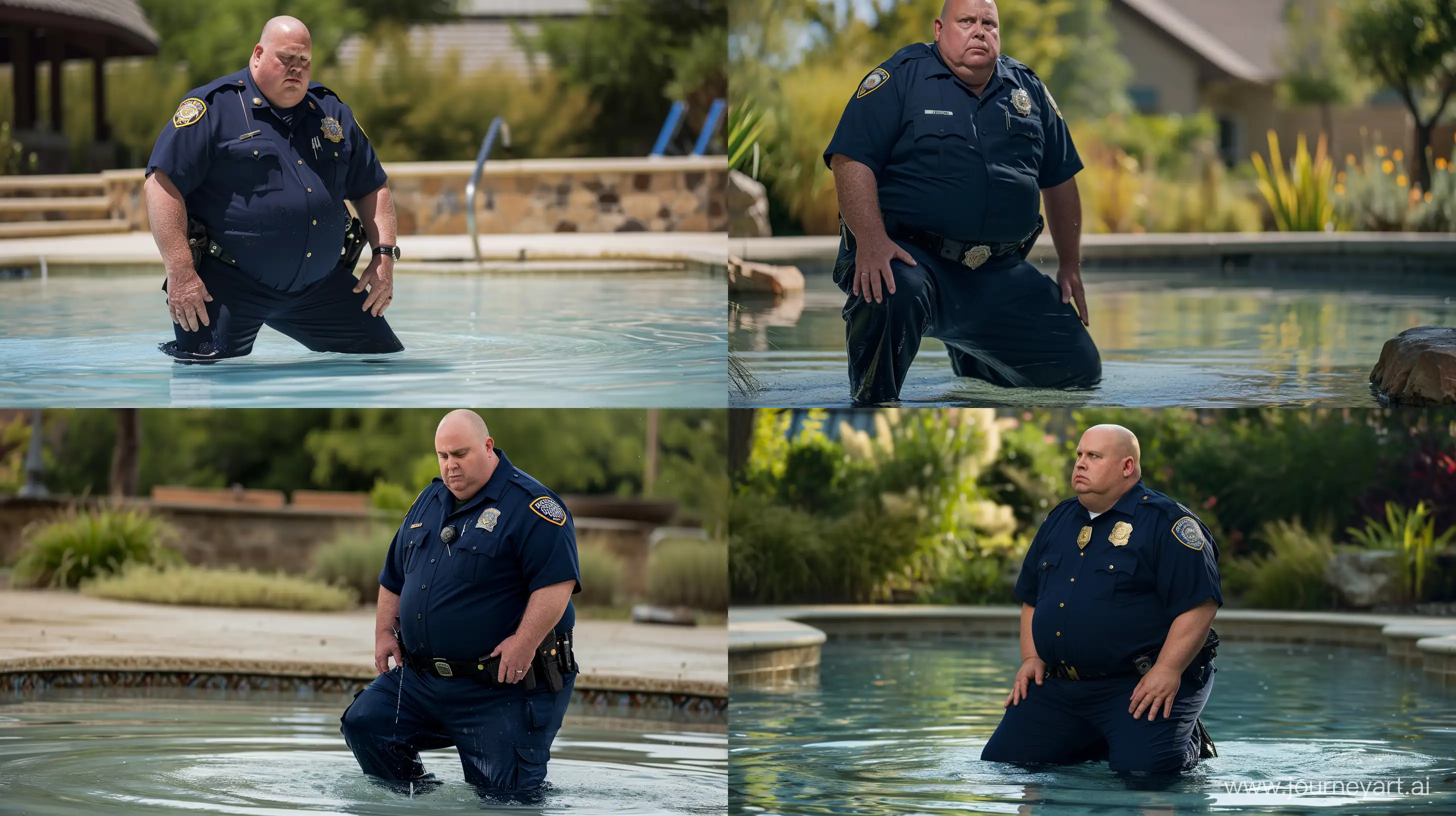 Senior-Policeman-Kneeling-in-Shallow-Pool-Outdoor-HighResolution-Image