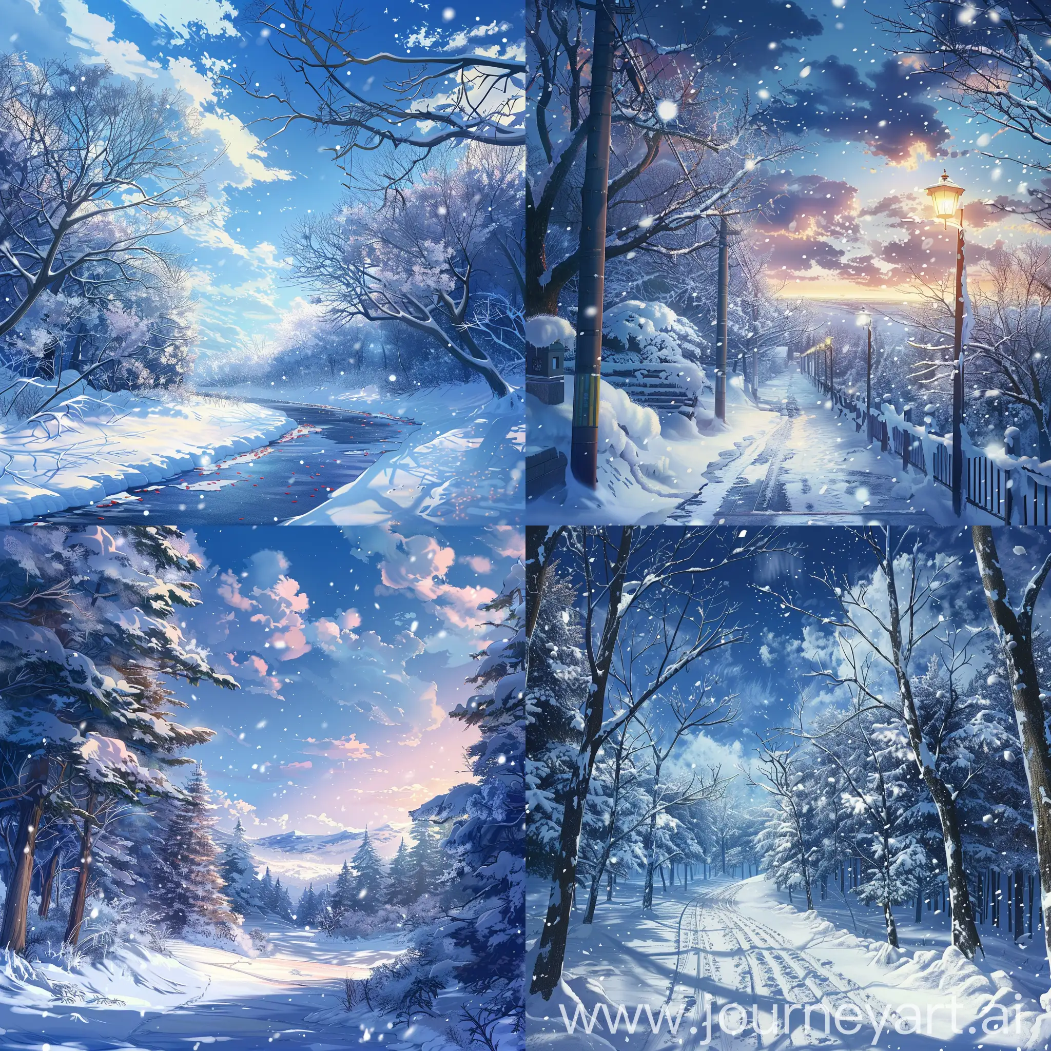 winter background setting from anime, anime style, 4K, high quality, cinematic shot, artistic, high definition, fantasy
