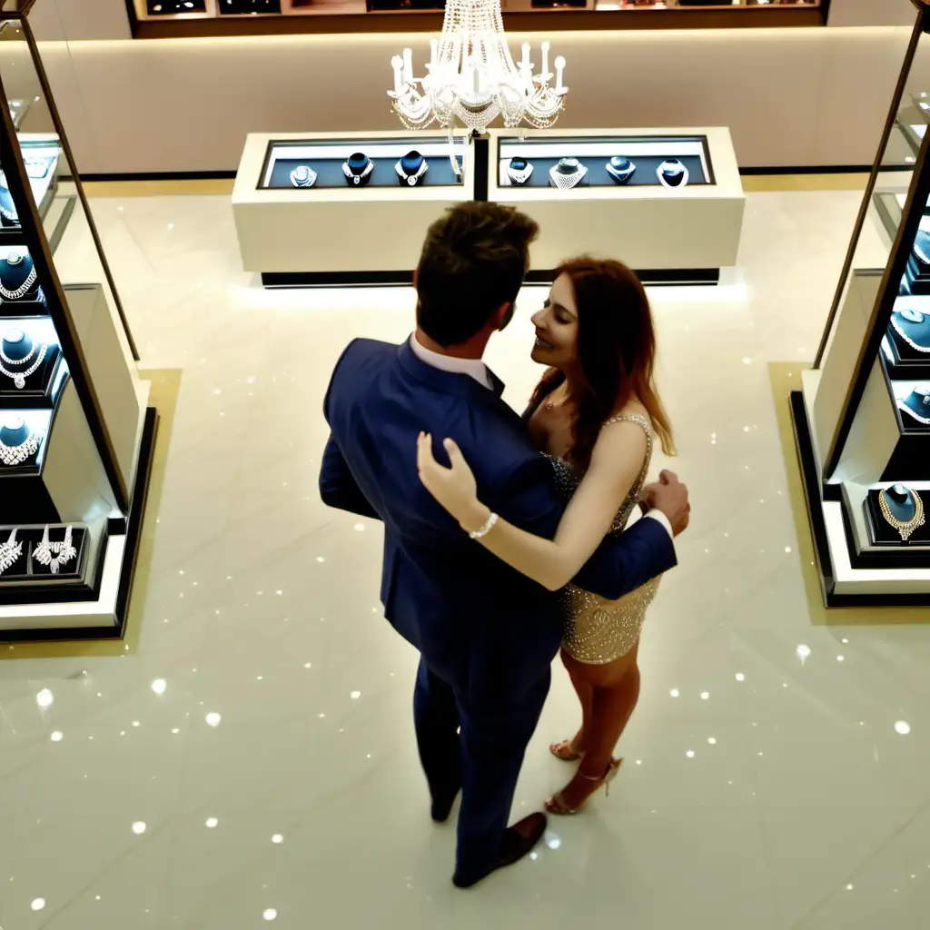 Elegant Couple Celebrating in a Luxurious Jewelry Store