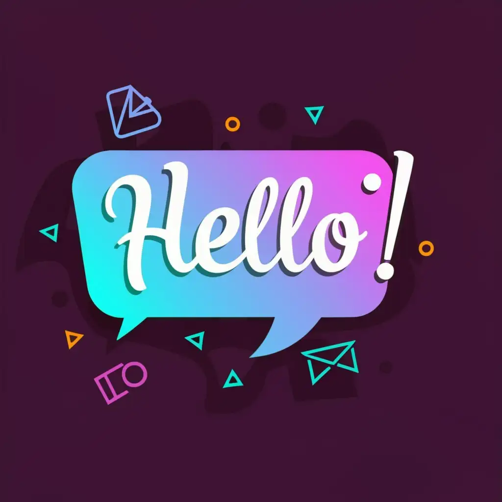 a logo design, with the text 'hello', main symbol: Stylized text 'Hello' on a blue rectangular speech bubble background, with a stack of books in the bottom right corner against a purple and black background, complex, to be used in Retail industry, clear background