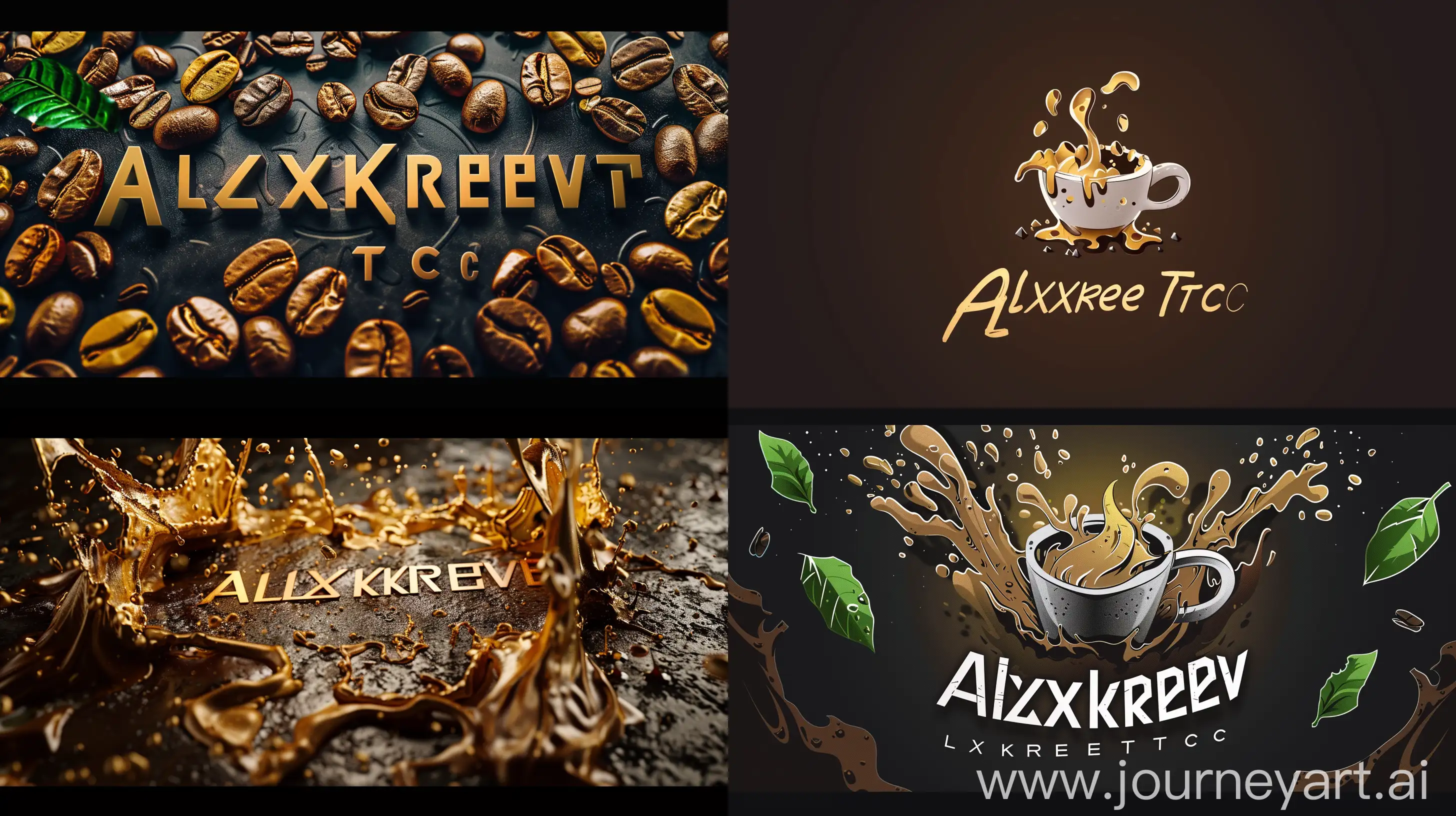 a graphic designed logo for a company called AlxKreev Tech that sells very crazy coffee --ar 16:9