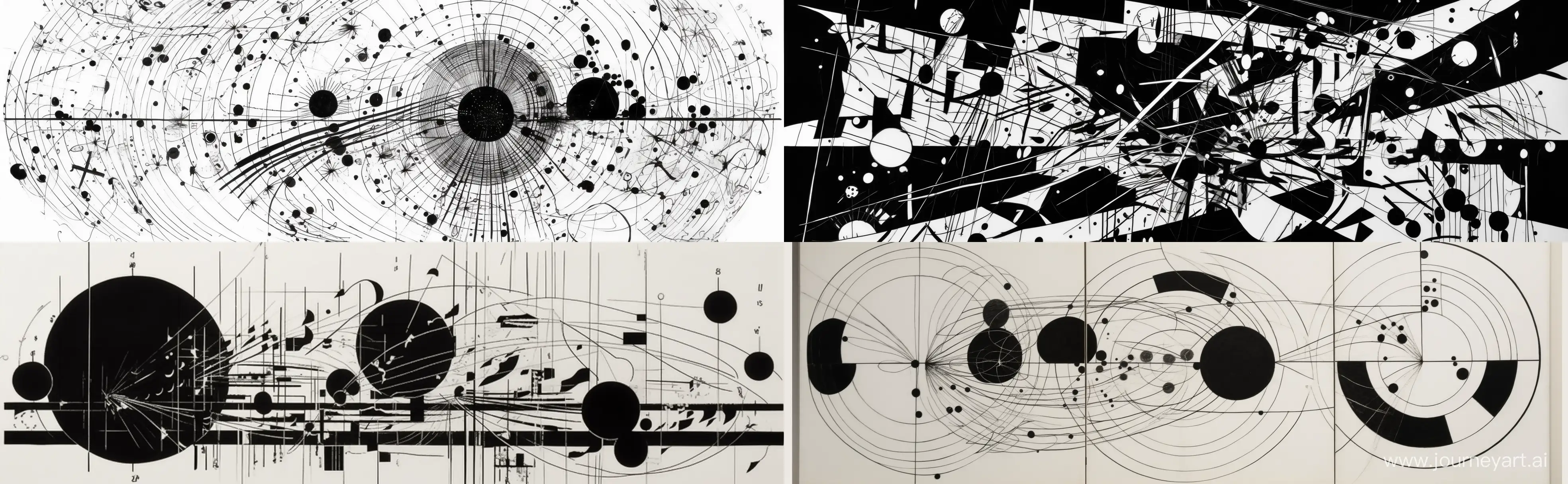 graphic score drawing in black and white, in the style of Cornelius Cardew, minimal music rhythmic compositions, white paper --ar 256:79 --v 5 --s 500
