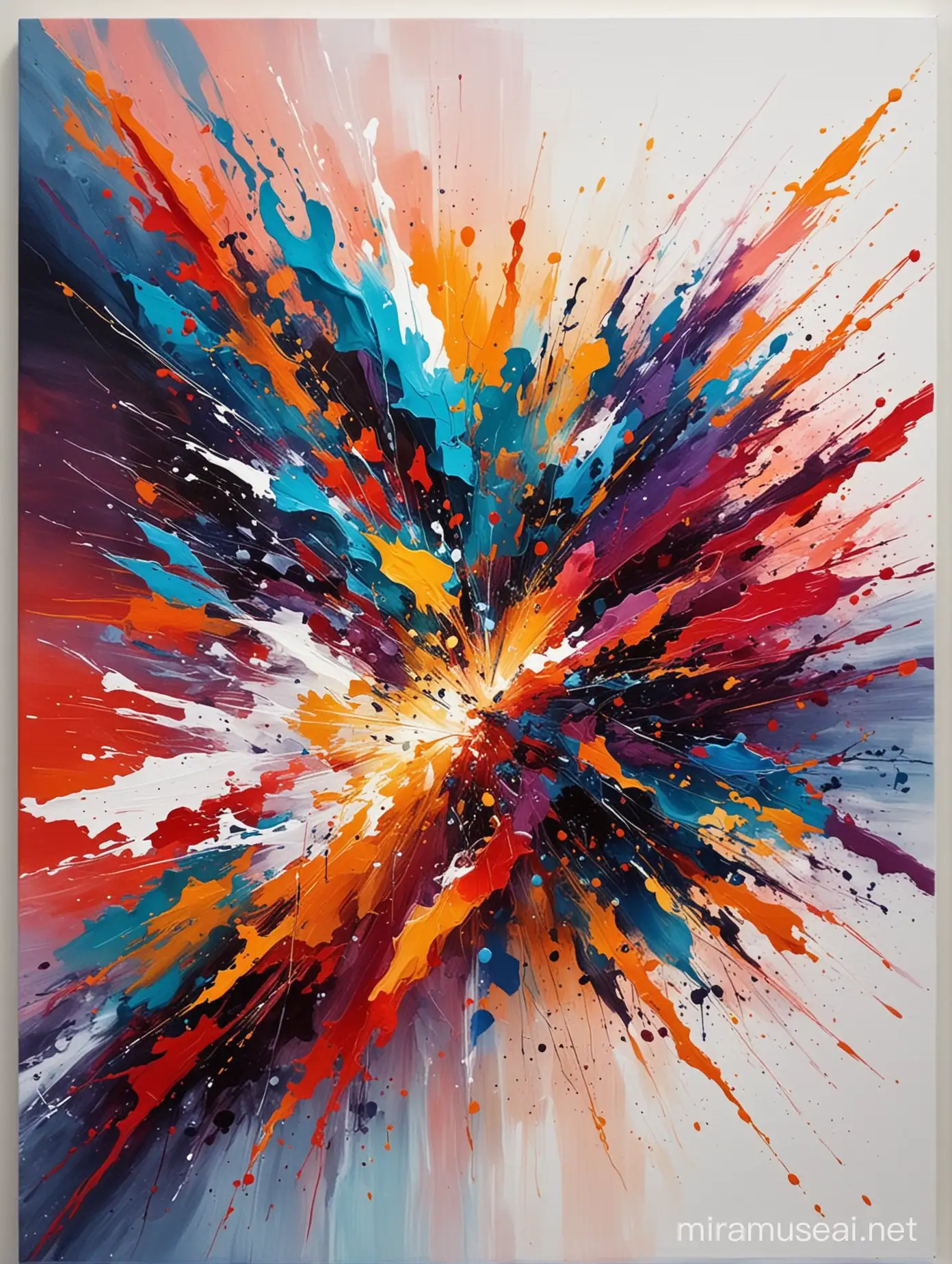 Vibrant Abstract Painting with Dynamic Brush Strokes and Bold Colors