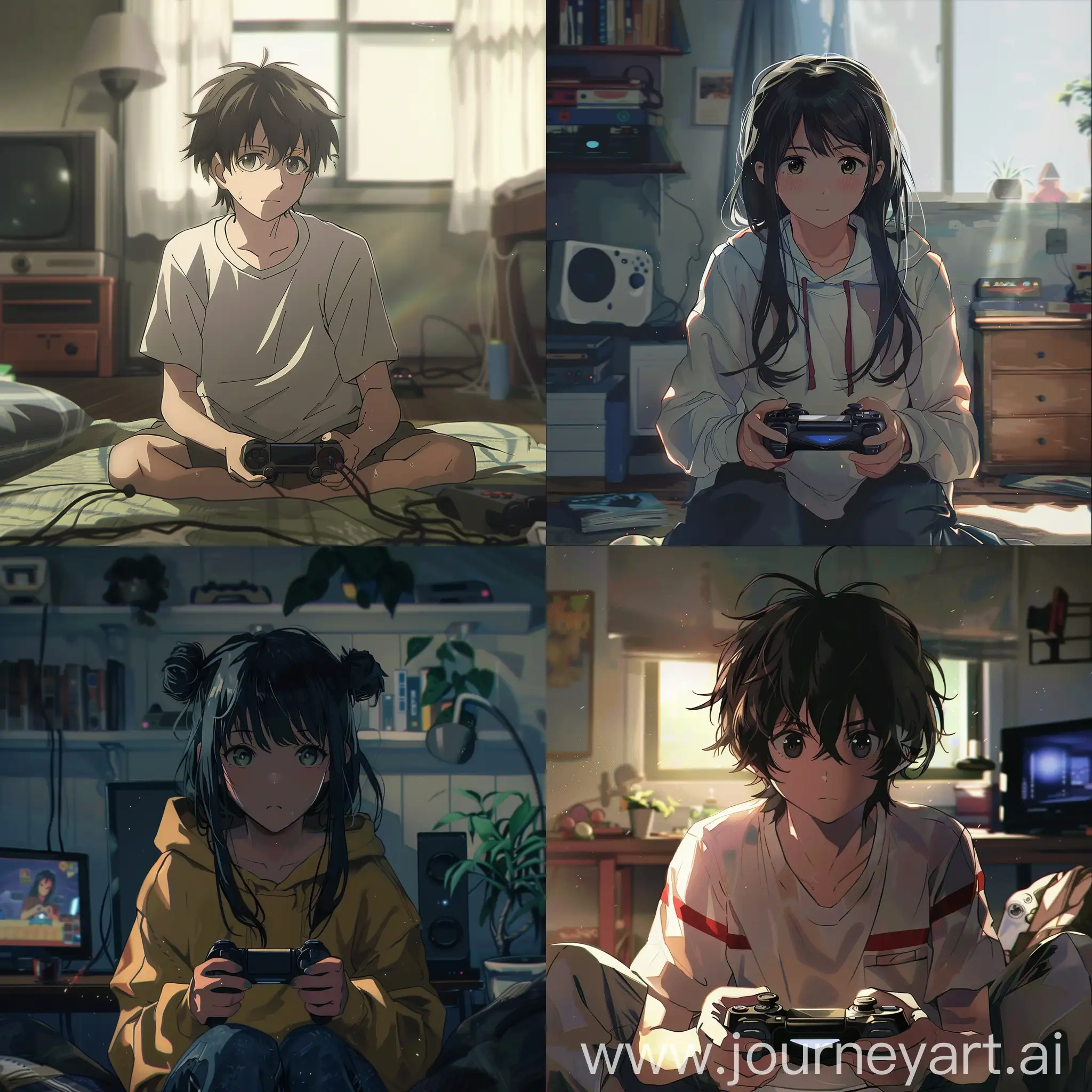 anime student playing videogames