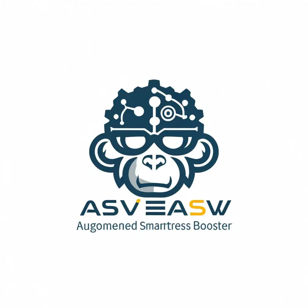 a logo design,with the text "ASV - Augmented Smartness Booster", main symbol:brain cogs monkey,Moderate,be used in Technology industry,clear background