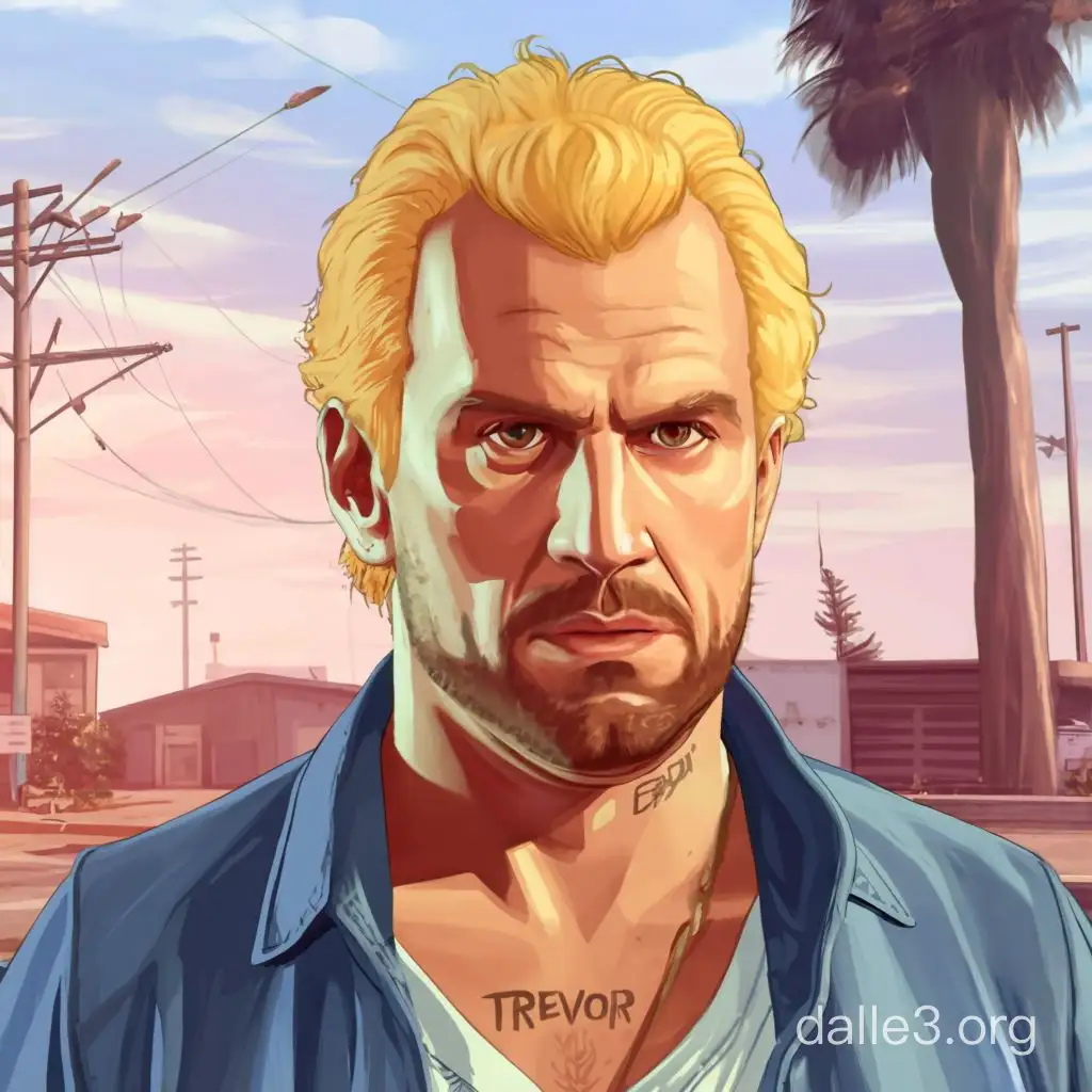 Trevor from GTA 5 with curly blonde hair and small red beard