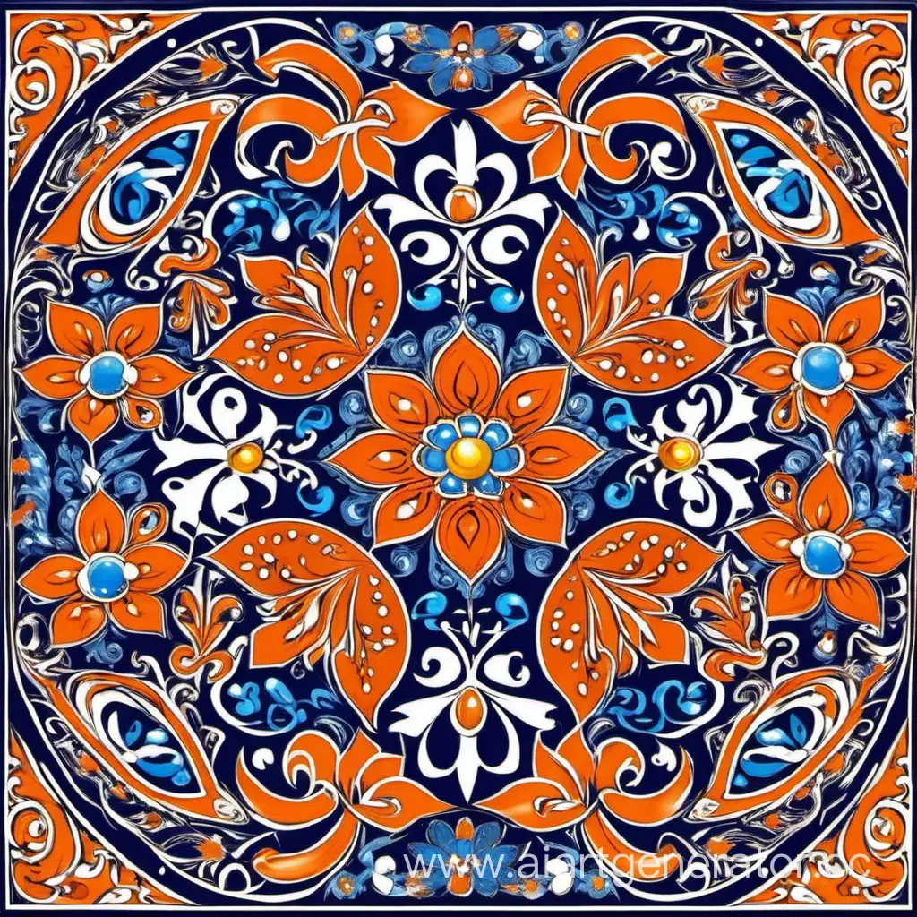 The ornament should be created from Ossetian, Tatar and Russian ornaments) preferably in blue-orange color