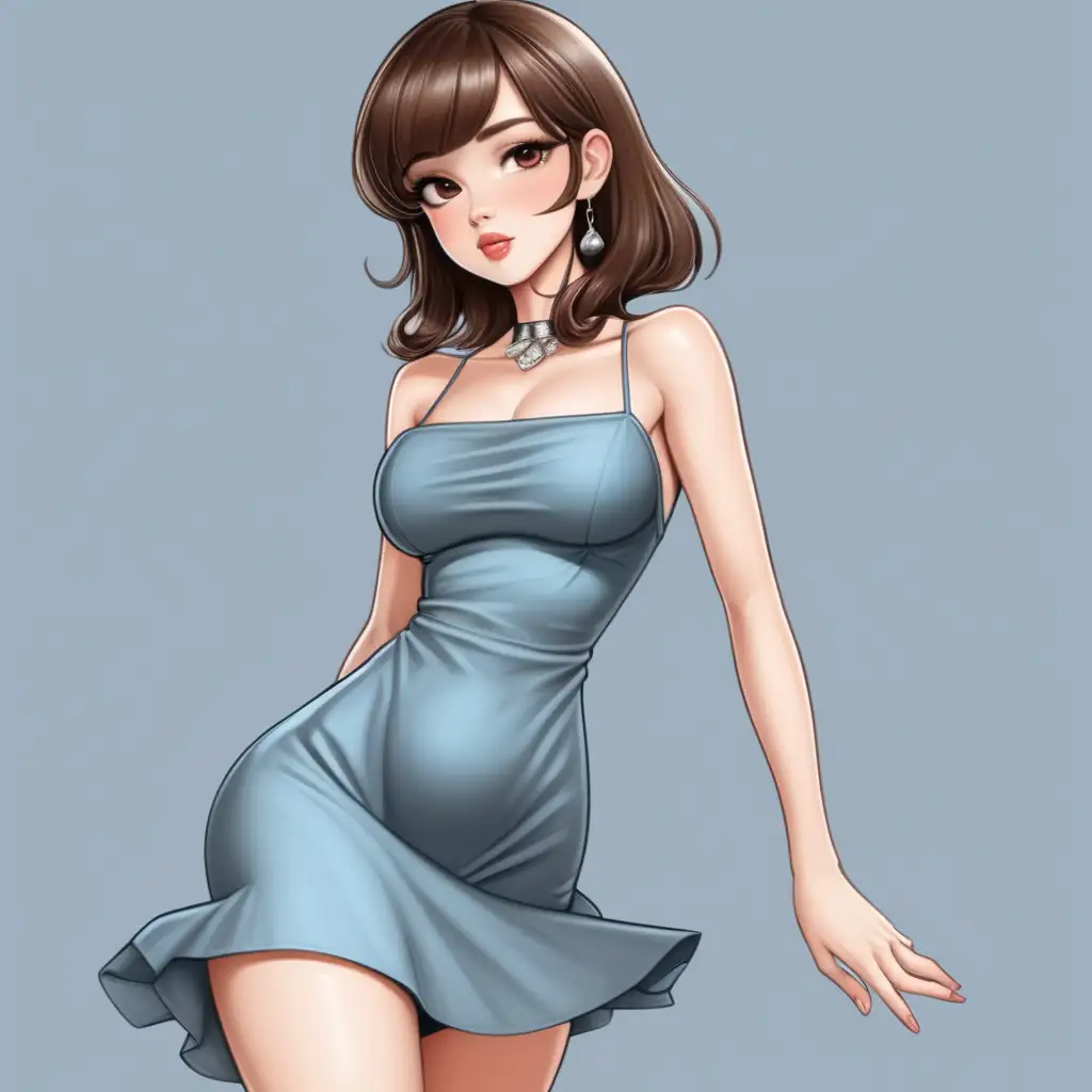 Sensual Cartoon Woman in Elegant Dress with Alluring Expression