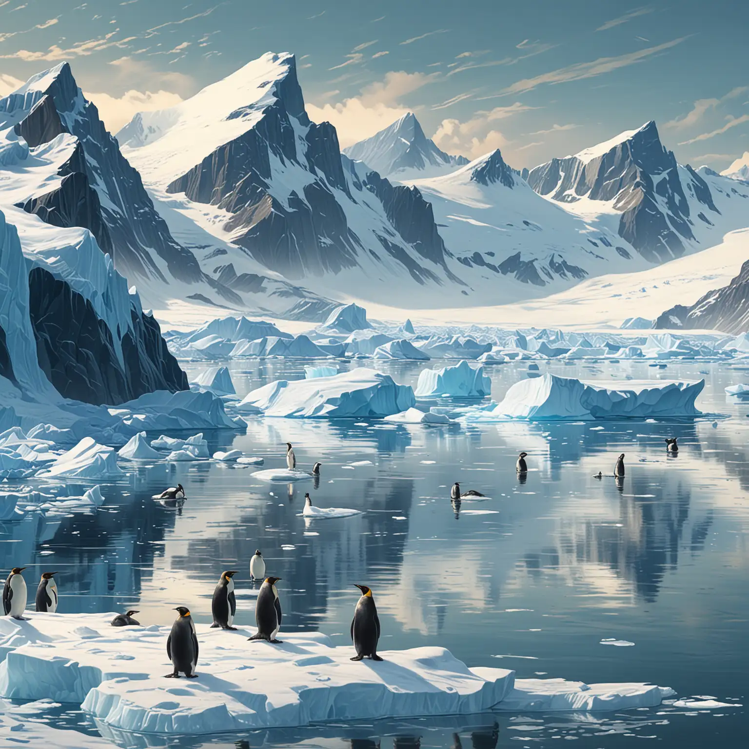 illustration, neuronalen Stiltransfer, hintergrund Die Antarktische Halbinsel: Die Antarktische Halbinsel ist eine Region von atemberaubender Schönheit, geprägt von schroffen Bergen, eisigen Fjorden und riesigen Gletschern. Hier erstrecken sich majestätische Eisberge entlang der Küste, während Pinguinkolonien das Ufer bevölkern. Die antarktische Landschaft ist geprägt von einer einzigartigen Mischung aus Eis und Meer, die eine faszinierende Kulisse für Abenteuer und Entdeckungen bietet.