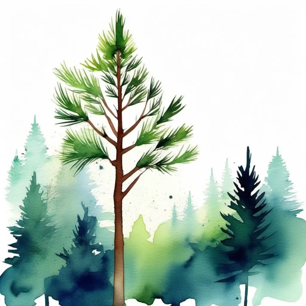 Minimalist Watercolor Pine Tree Illustration