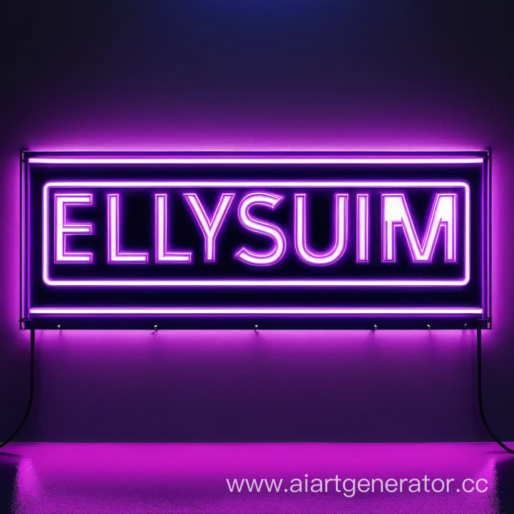 неоновая надпись Elysium
в фиолетовых тонах

