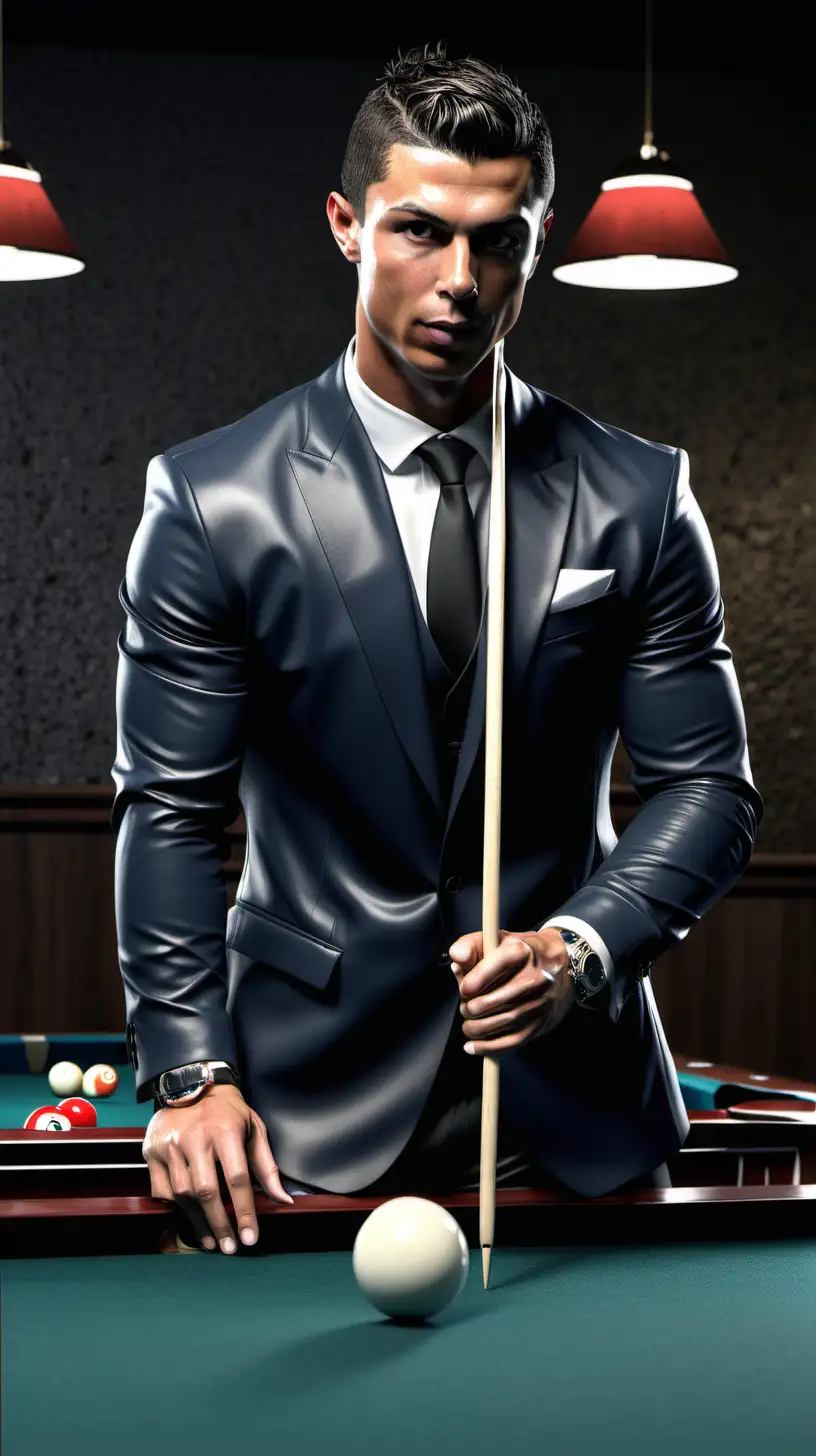 Cristiano Ronaldo Engaged in Intense Billiards Match Realistic Action at 21 Ratio