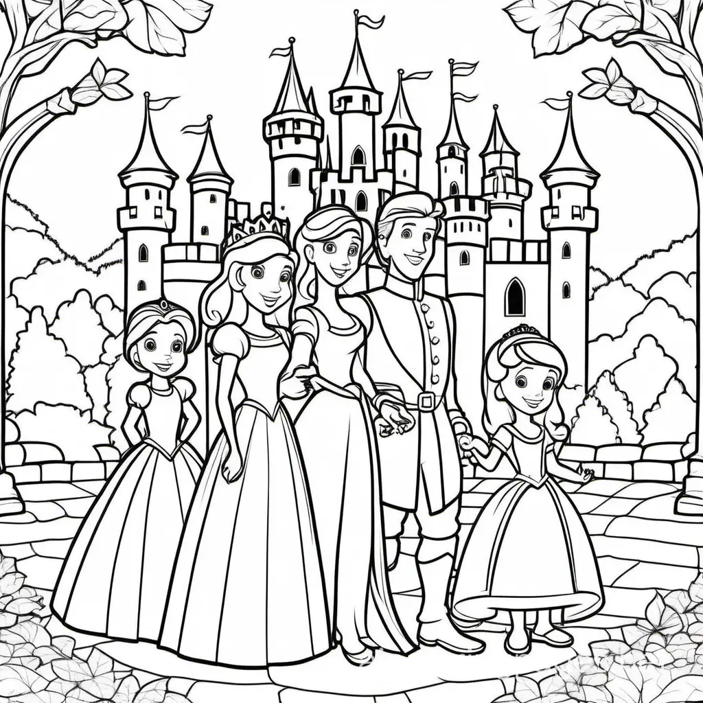 Royal-Family-in-Enchanting-Castle-Coloring-Page