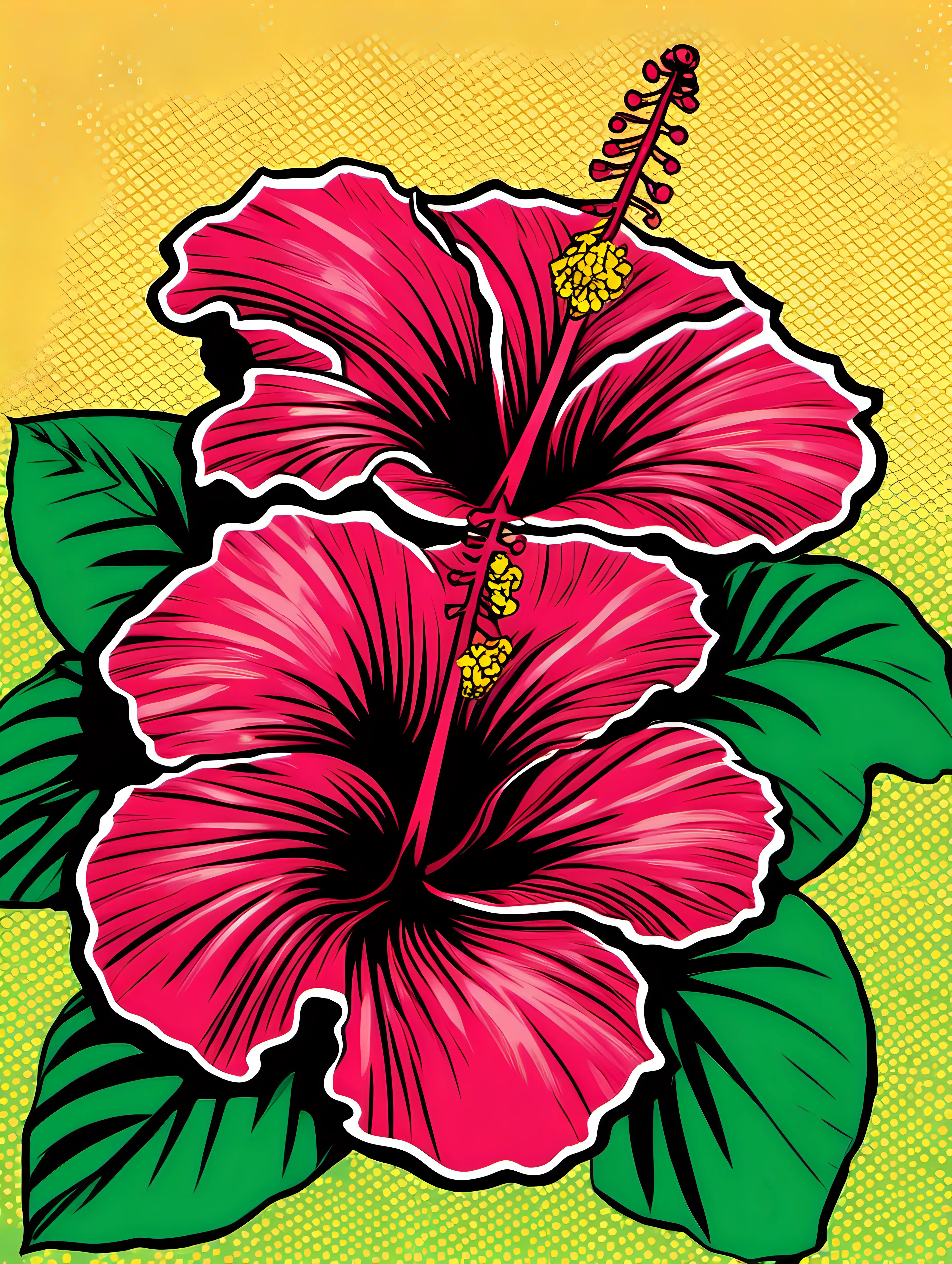 pop art style illustration, hibiscus flowers, simplified