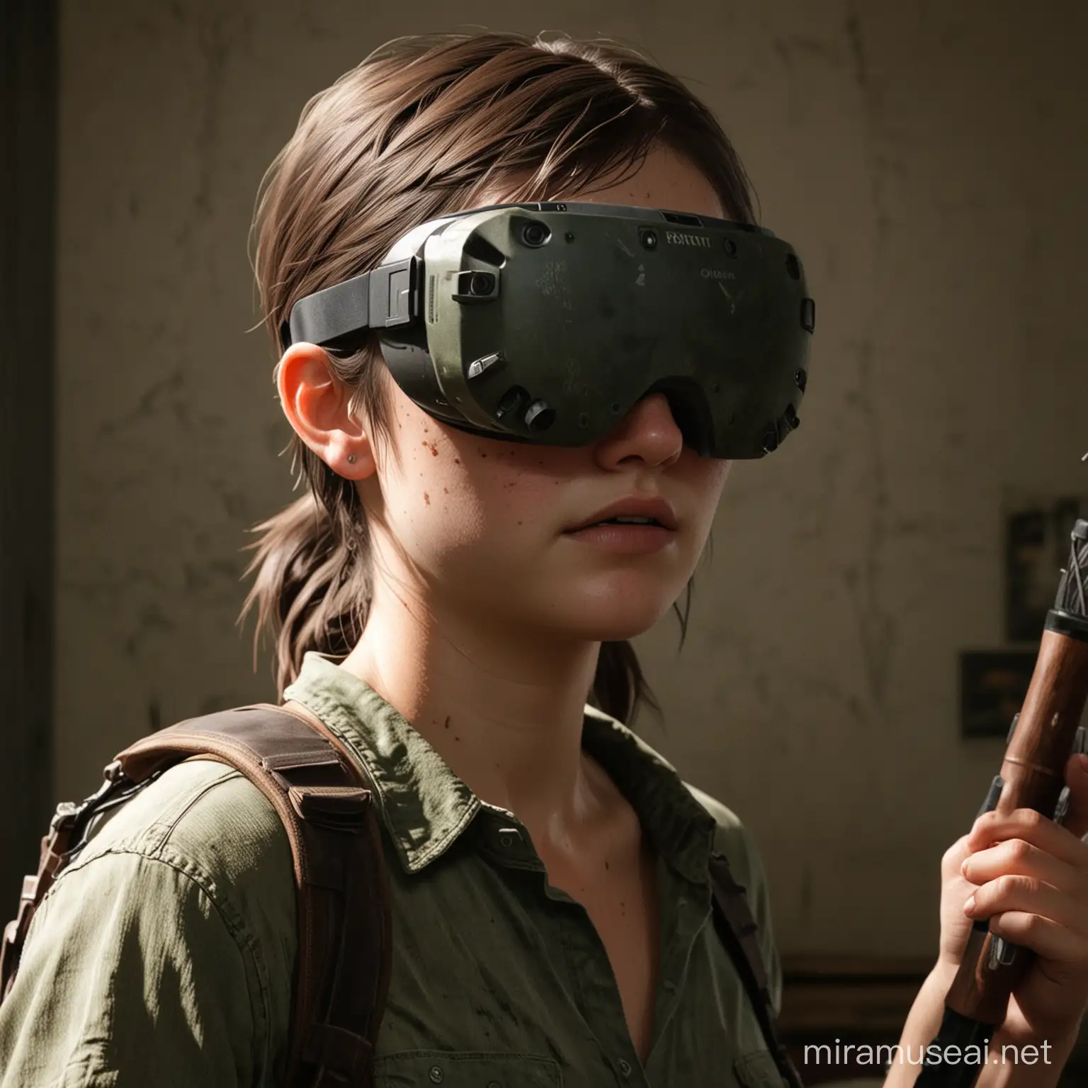 yo quiero generar una imagen sobre una chica con gafas de realidad virtual jugando the last of us