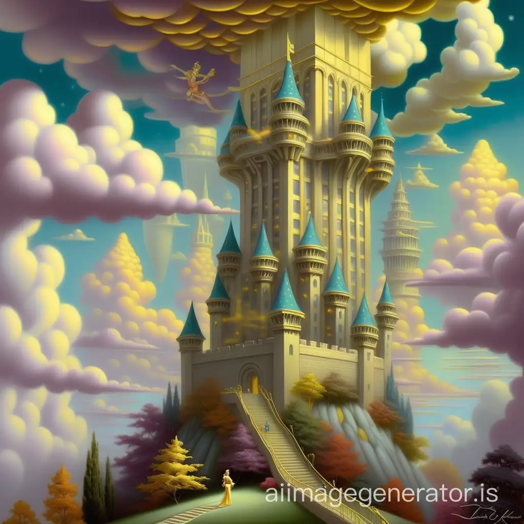 gold futuristic king The Tower Of Illusions in the clouds by Thomas Kinkade The Tower of Illusions in the clouds by Thomas Kinkade by Lisa Frank