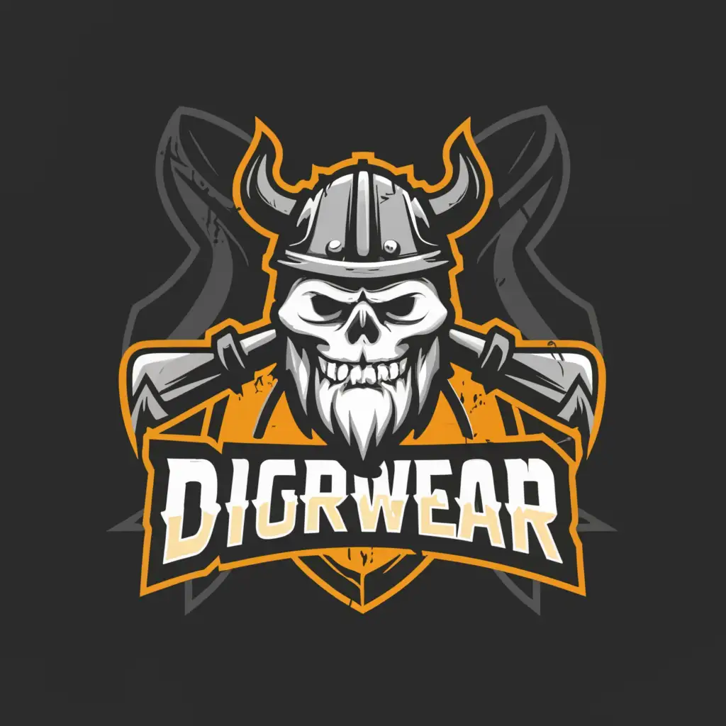 a logo design,with the text "DIGRWEAR", main symbol:SKULL HOLDING SPADES COINS VIKING,Moderate,be used in Retail industry,clear background