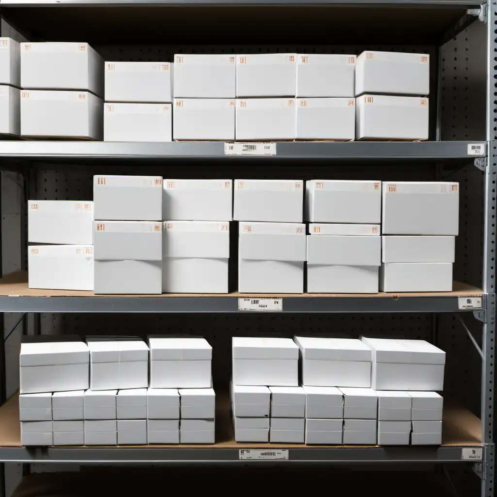 White Cartons on Warehouse Shelf with Riflescope