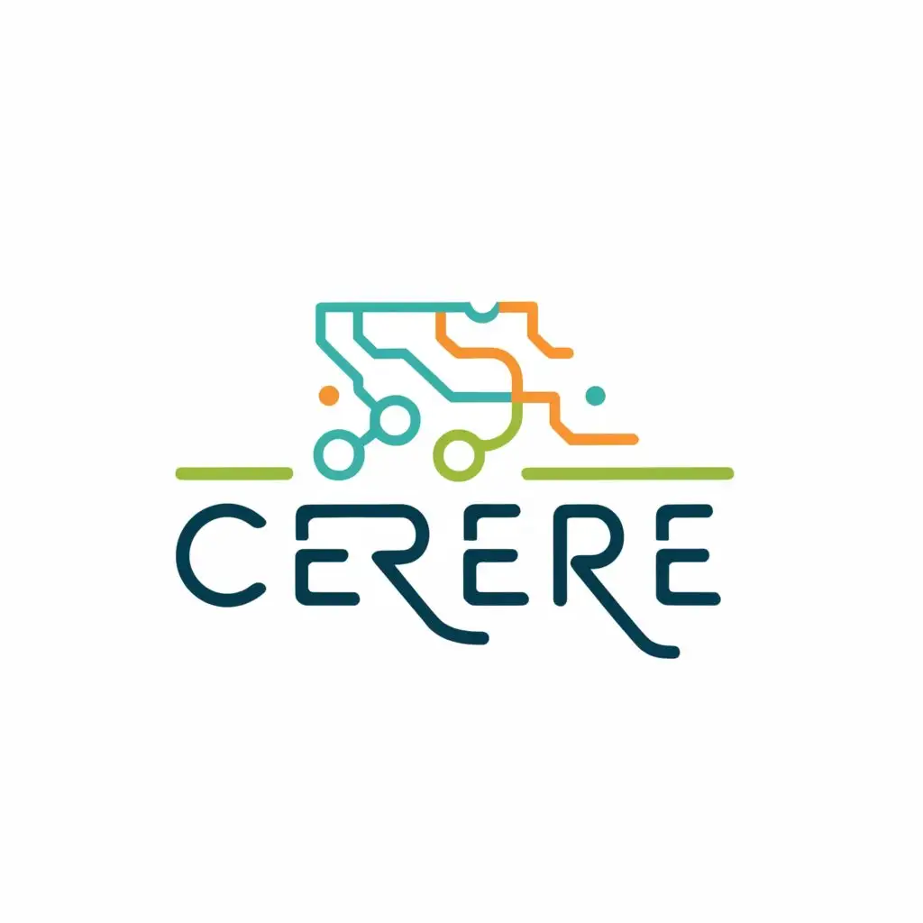 a logo design,with the text "CERERE", main symbol:The logo could feature a stylized globe or Mediterranean map to represent the region. Include elements like crops, fields, or agricultural tools to symbolize agriculture. Use a chain or interconnected nodes to represent supply chains. Incorporate digital elements like circuit patterns or digital symbols to signify digitalization. Include elements that convey resilience, such as a shield or a strong, stable structure. Use a color palette that reflects the Mediterranean environment, such as earth tones and blues.,Moderate,clear background