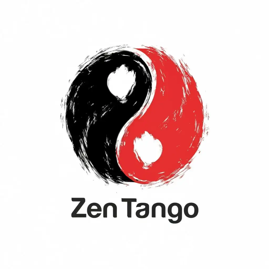 logo, have the dot in yin and yang replaced with hearts creating synergy. With silhouette style using colour scheme red and black. Have one heart colored in black and one in red. Simplicity. Zen theme., with the text "zen tango", typography, be used in Religious industry
