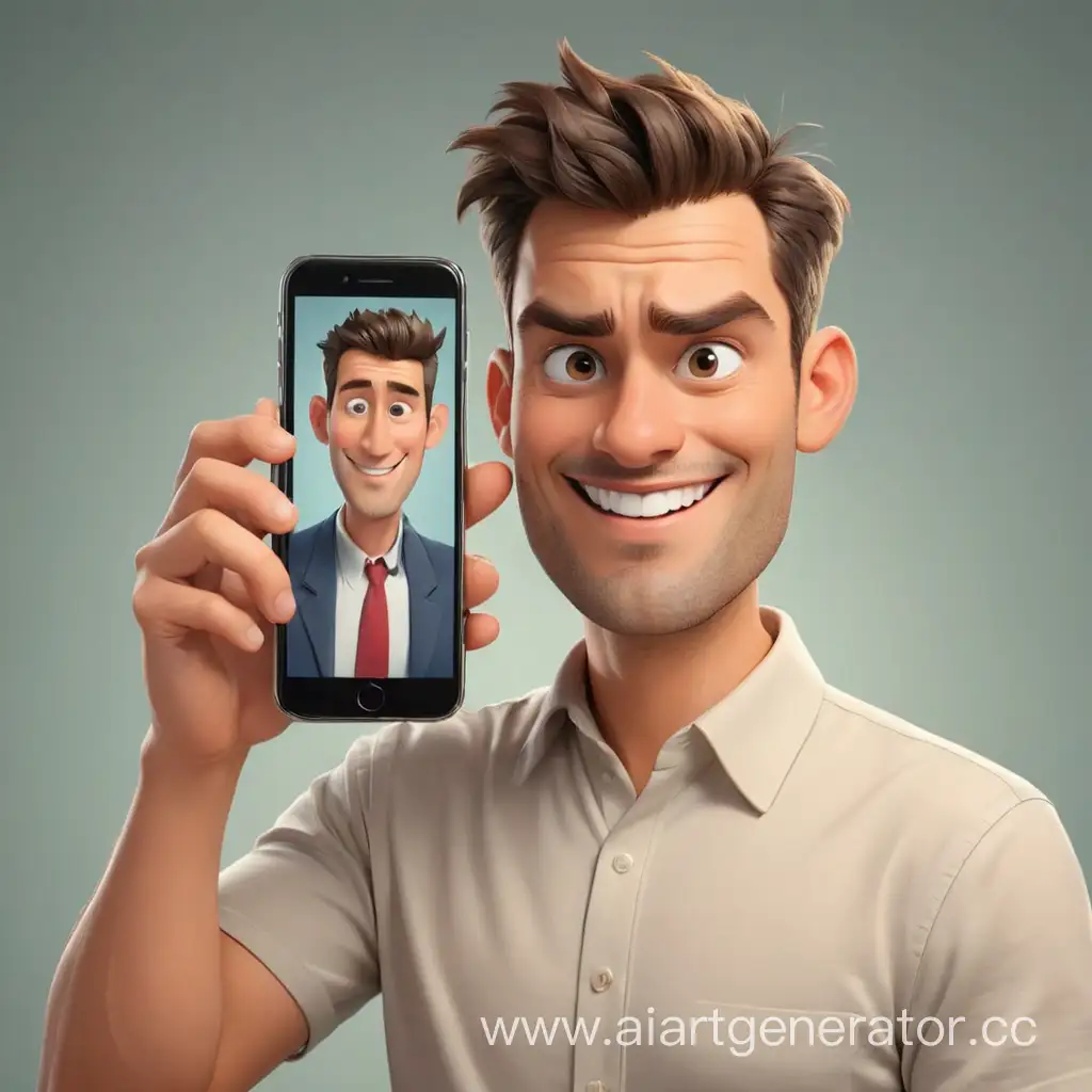 Cartoon-Man-Demonstrates-Smartphone