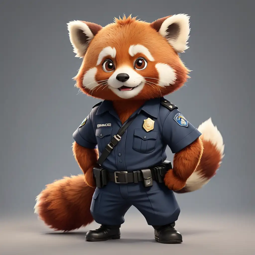 an cute Red panda in cartoon style in full body in Police clothes with clear background