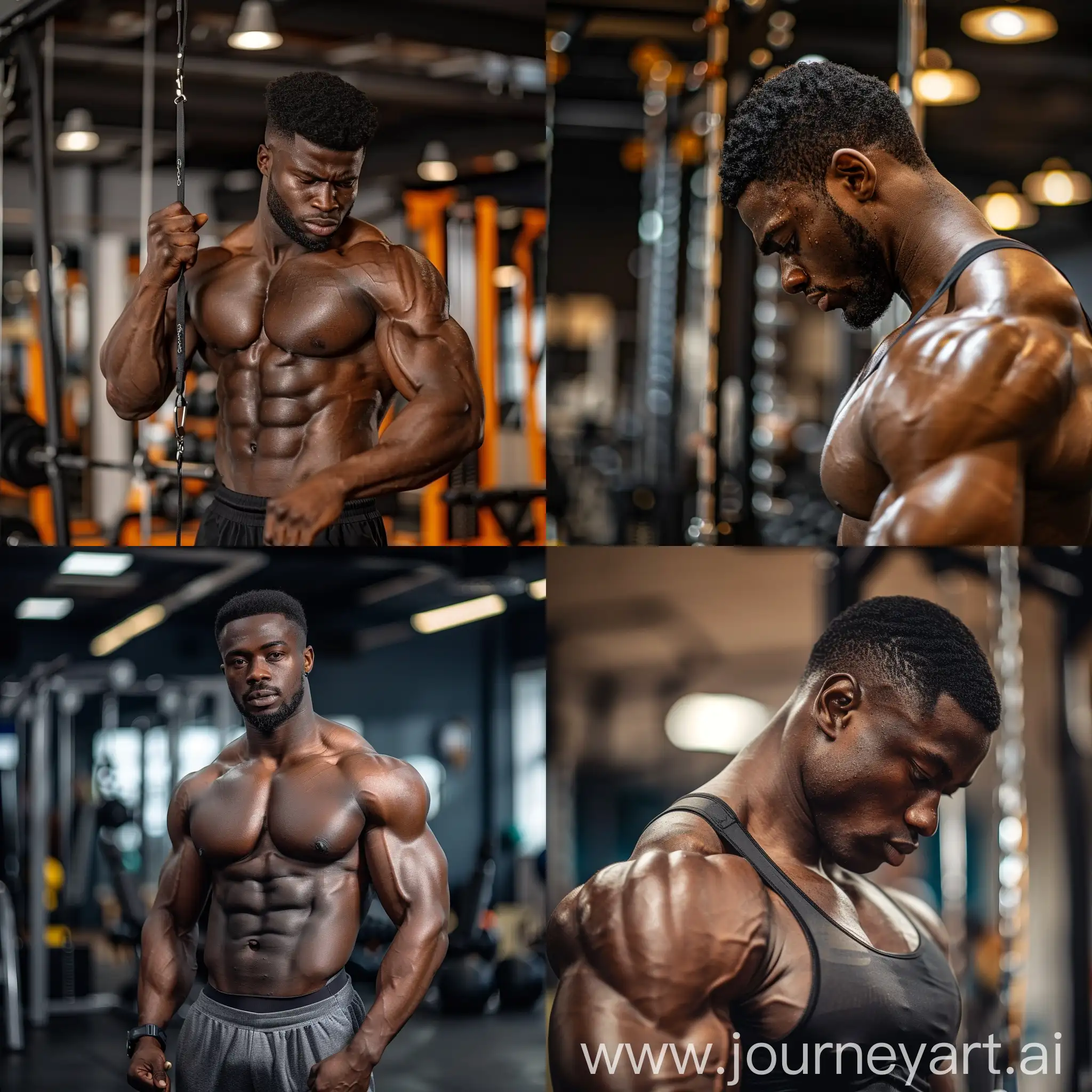 CREATE A BLACK MEN WITH MUSCLES IN THE GYM