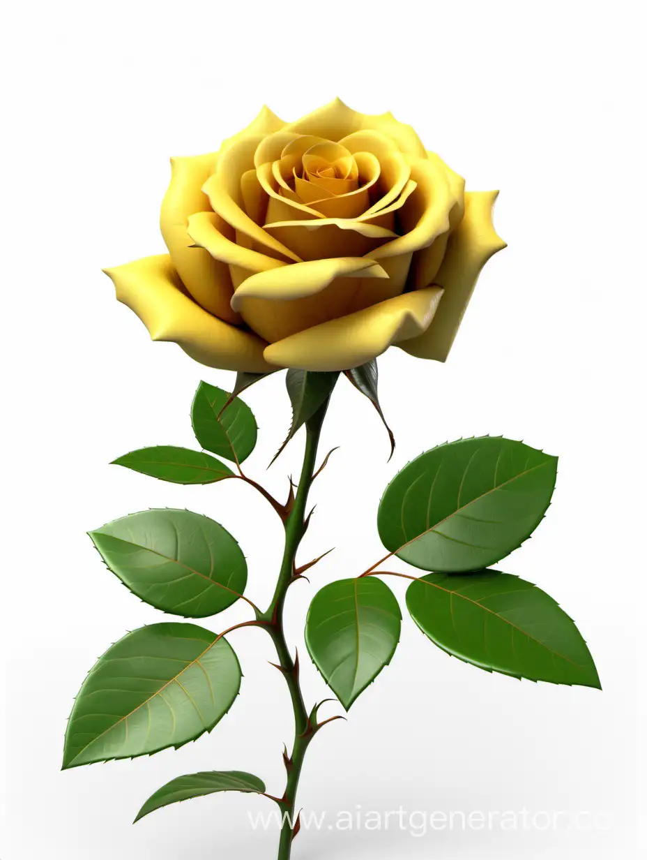 Vibrant-8K-Realistic-Dark-Yellow-Rose-with-Fresh-Lush-Green-Leaves-on-White-Background