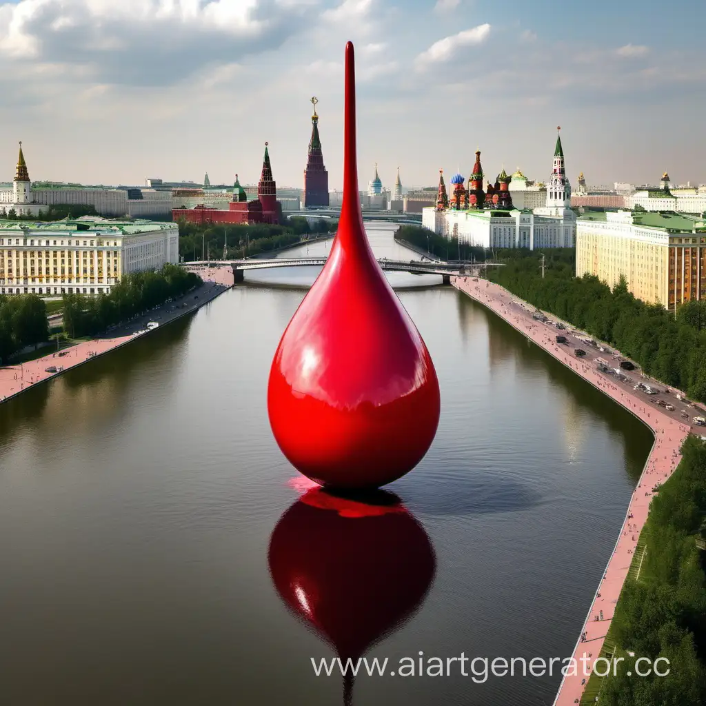 An art object or installation in the form of one large drop of blood 3 meters high, which floats on the river in the center of Moscow