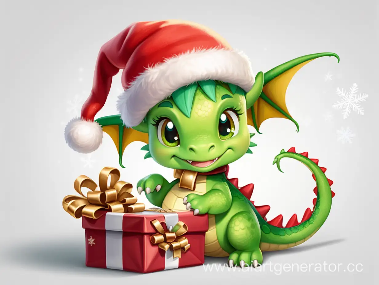 Adorable-Christmas-Dragon-Holding-a-Gift-Festive-Green-Dragon-Illustration