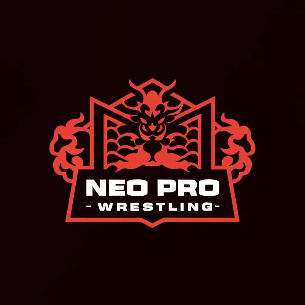 a logo design,with the text "Neo 
Pro Wrestling", main symbol:    Japanese Influence: The overall design incorporates elements inspired by Japanese culture. This symbolizes the rising status and potential of the Neo Pro Wrestling promotion.

Sleek Font: The font used for "Neo Pro Wrestling" is modern and sleek, representing the contemporary approach of the company.

Traditional Wrestling Elements: The wrestling ring silhouette in the background and the wrestling ropes subtly integrated into the design reflect the core essence of the business - professional wrestling.

Subdued Color Palette: The color palette consists of deep reds and blacks, giving the logo a bold and powerful appearance while also maintaining a somewhat traditional feel.

Minimalistic Design: The logo maintains a clean and minimalistic look, which is suitable for a small and new company, emphasizing its focus on the in-ring product rather than elaborate branding.,Minimalistic,be used in Entertainment industry,clear background