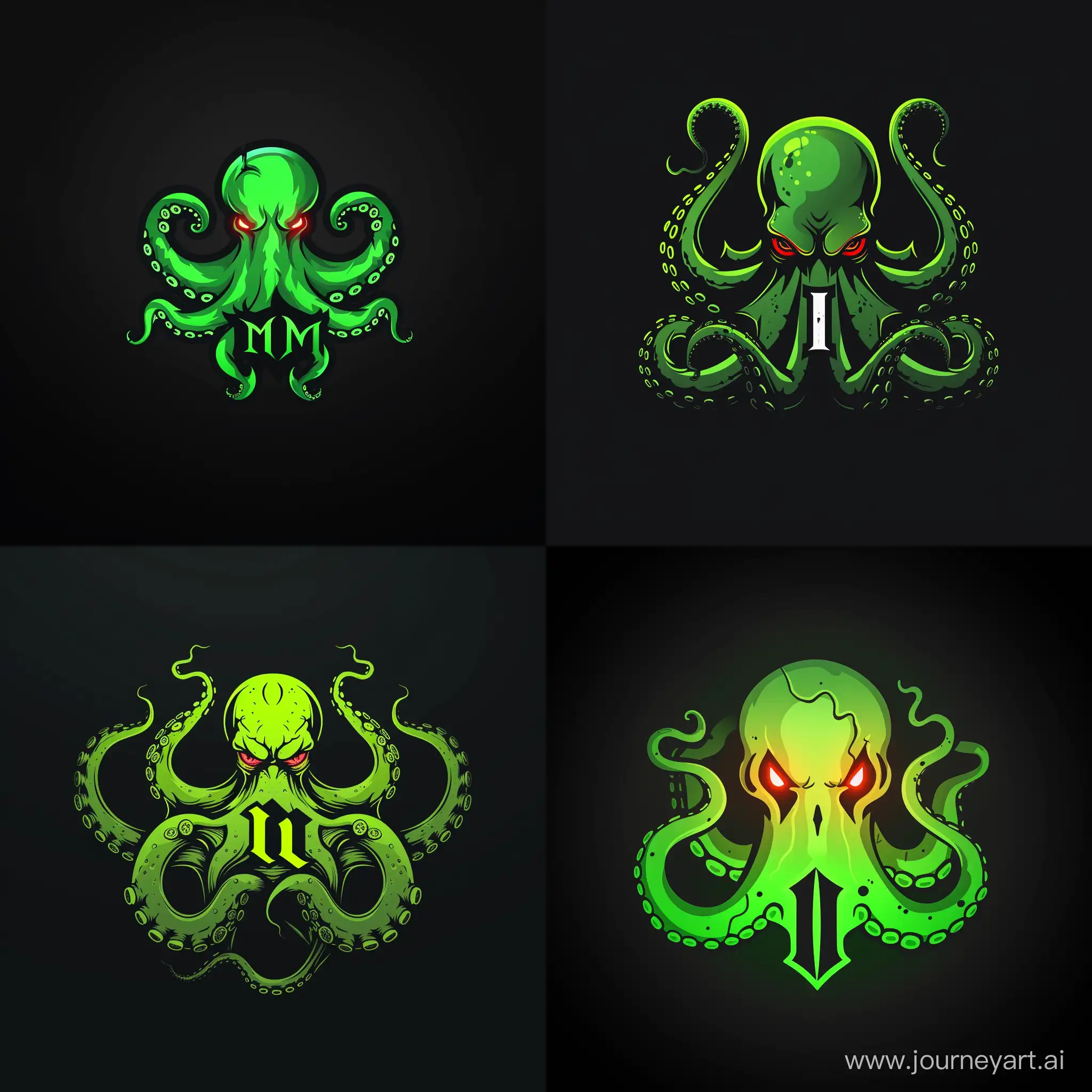 Minimalistic-AcidGreen-Octopus-Logo-with-Angry-Red-Eyes-and-Letter-IM