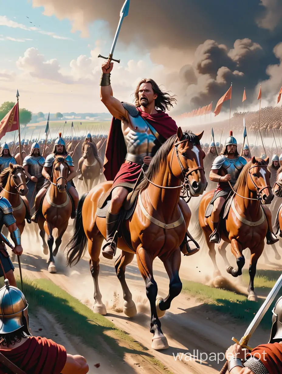Vercingetorix leading his army of Gauls against the Romans.