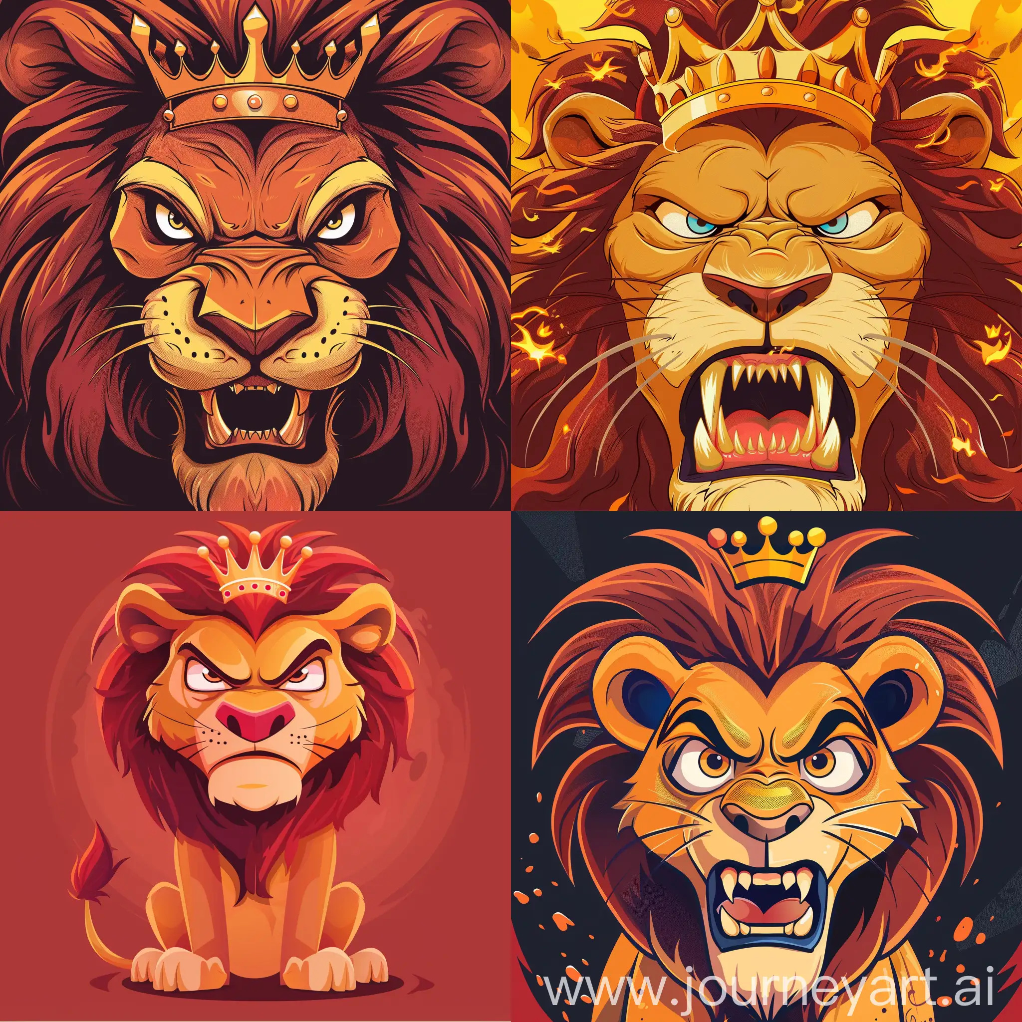 Fierce-Lion-King-Characters-with-Crowns-Vector-Illustration