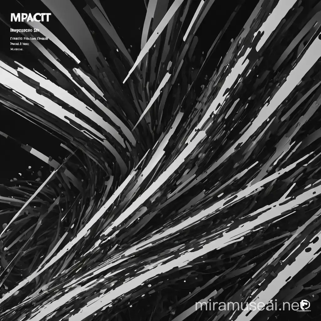 album cover for techno music, name of the track is "impact", black and white color palette, only text on the image should be "impact"